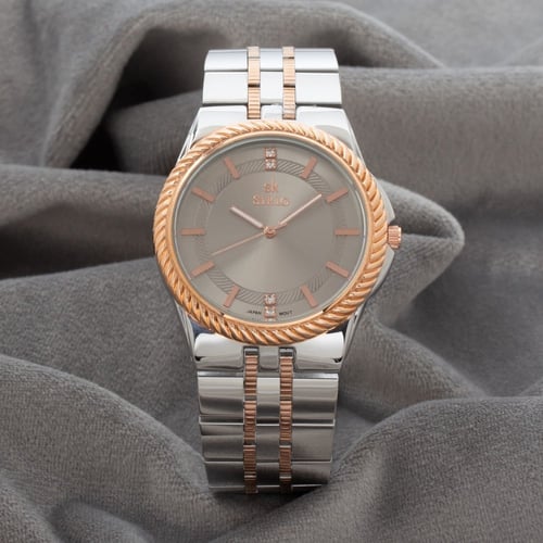 ساعة رجالية باللون الفضي والنحاسي