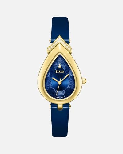 ساعة جلد باللون الكحلي الذهبي