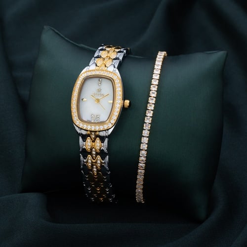 طقم نسائي بتصميم متفرد بسير من الاستيل المتميز بلم...