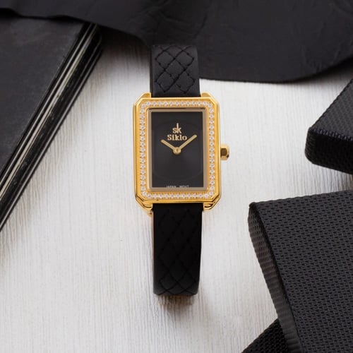 ساعة نسائية جلد فصوص زركون باللون الاسود ميناء اسو...