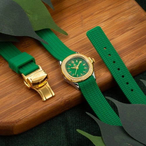 ساعة نسائية ربل فصوص زركون باللون الاخضر ميناء اخض...