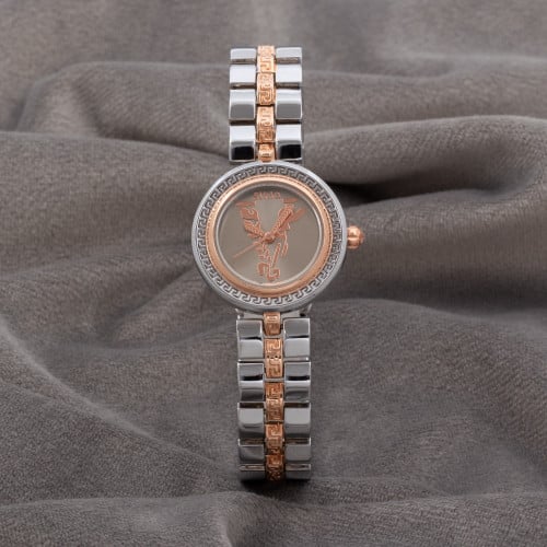 ساعة نسائية باللونين الفضي والنحاسي