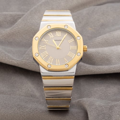 ساعة رجالية ستيل باللونين الذهبي والفضي