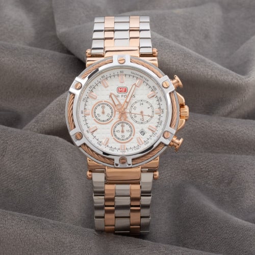 ساعة رجالية باللونين النحاسي والفضي