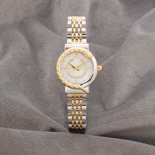 ساعة نسائية باللونين الفضي والذهبي