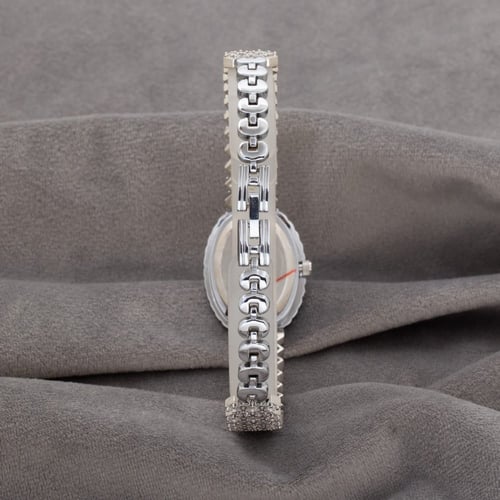 ساعة نسائية فصوص زركون باللون الفضي ميناء أسود