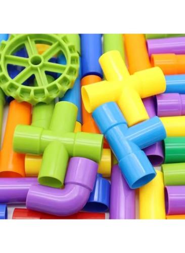 مجموعة لبنات بناء الأنابيب للأطفال - 100 قطعة لعبة...