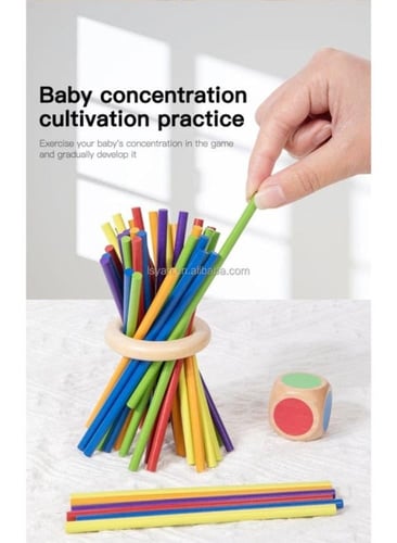 لعبة قطرة عصا مونتيسوري الخشبية - العصي الملونة وا...