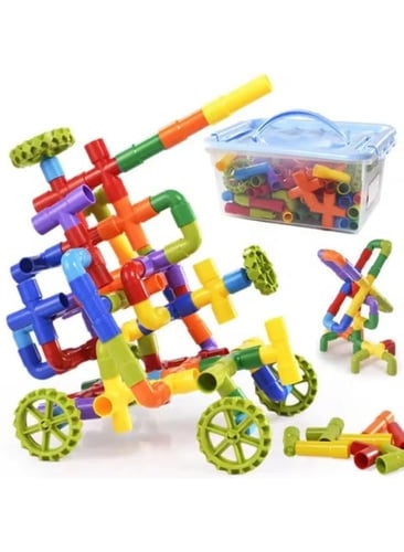 مجموعة لبنات بناء الأنابيب للأطفال - 100 قطعة لعبة...