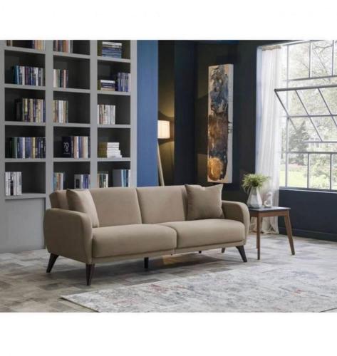 Three-seater beige velvet sofa