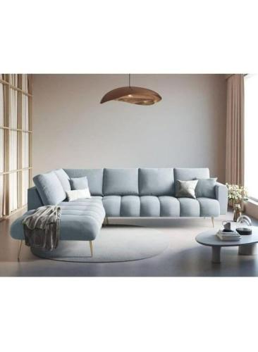 Swedish wood corner sofa and velvet - gray