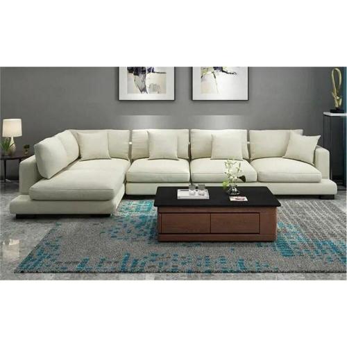 Swedish wood and linen corner sofa - white
