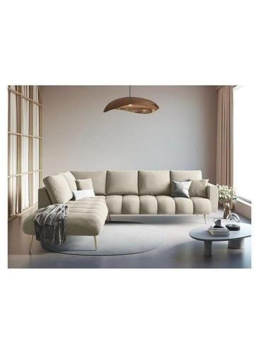 Swedish wood corner sofa and velvet - beige