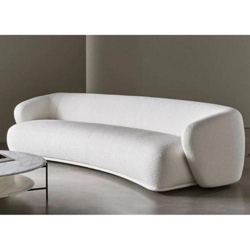 Three-seat sofa, Swedish wood and pouffe - white