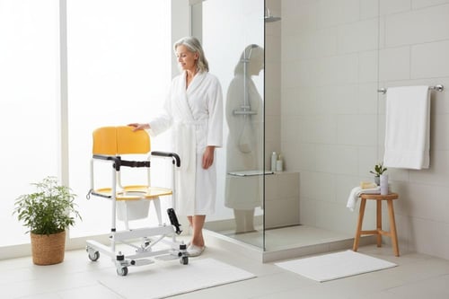 كرسي حمام لكبار السن يفتح من الخلف مع رافعة هندل