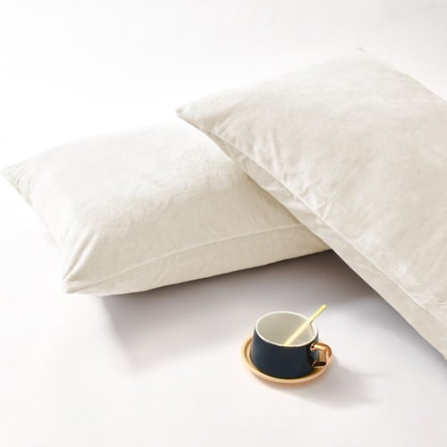 طقم شراشف مخملي ذو وجه واحد مزدوج - 3 قطع - كريمي