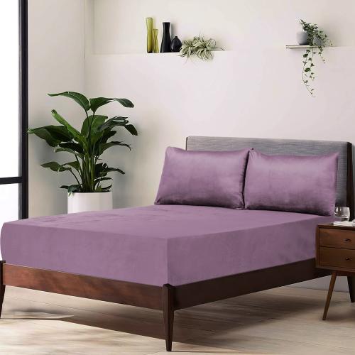 طقم شراشف مخملي ذو وجهين مفرد - 2 قطع - فاتح بنفسج...