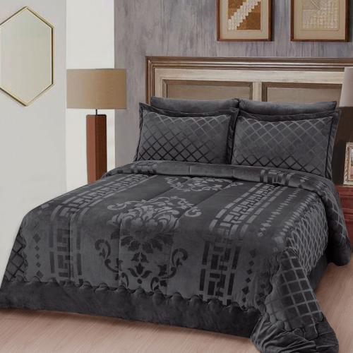 مفرش مفرد مخمل - 4 قطع - سلسلة نوفا - رمادي غامق