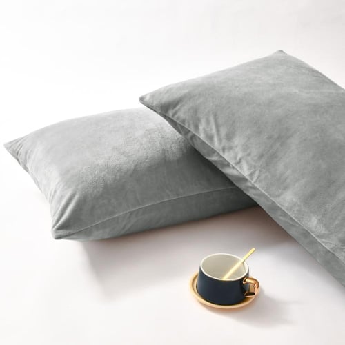 طقم شراشف مخملي ذو وجه واحد مفرد - 2 قطع - رمادي