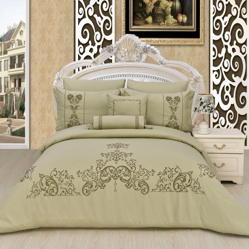 مفرش مزدوج مطرز - 8 قطع - سلسلة لومينا - أخضر فاتح