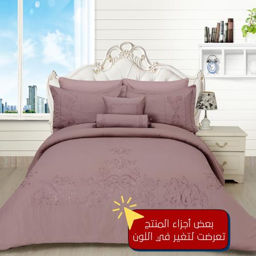 مفرش مفرد مطرز - 4 قطع - سلسلة لومينا - رمادي بنفس...