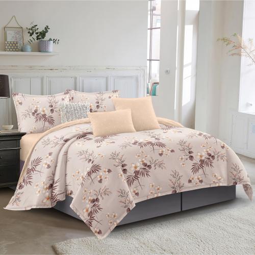 مفرش صيفي مفرد ونص - 4 قطع - سلسلة سيلين - قهوة