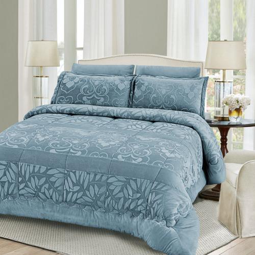 مفرش مزدوج مخمل - 6 قطع - سلسلة نوفا - أزرق بحري