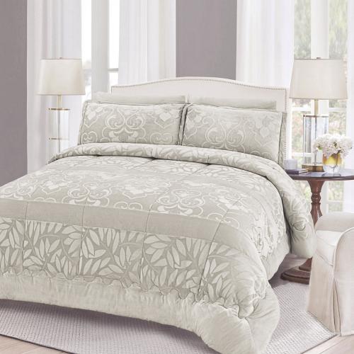 مفرش مزدوج مخمل - 6 قطع - سلسلة نوفا - رمادي متوسط