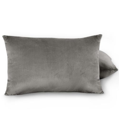 طقم بيت مخدة مخملي ذو وجهين - 2 قطع - رمادي