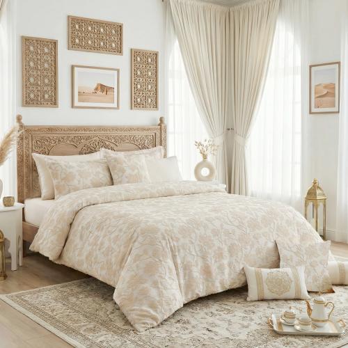 مفرش جاكار شانيل مزدوج 9 قطع - سلسلة كاليستا - بيج