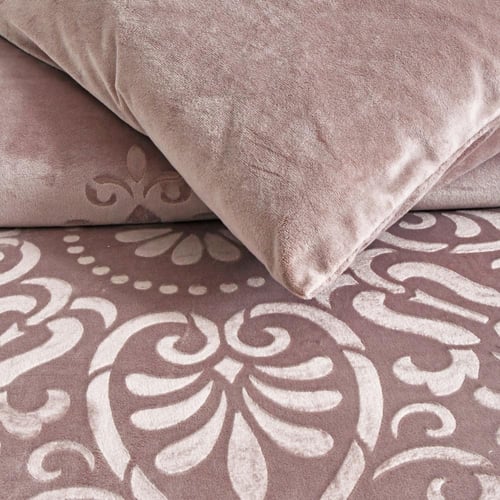 مفرش مزدوج مخمل - 7 قطع - سلسلة لامورا - رمادي بنف...