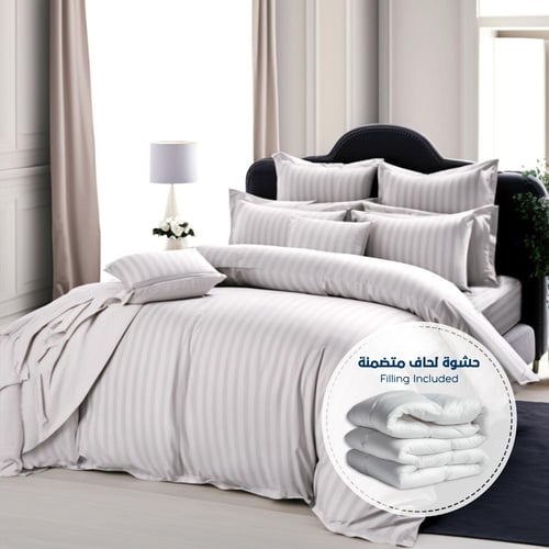 مفرش فندقي مزدوج 9 قطع - حشوة قابلة للنزع - الرماد...