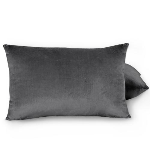 طقم بيت مخدة مخملي ذو وجهين - 2 قطع - رمادي غامق