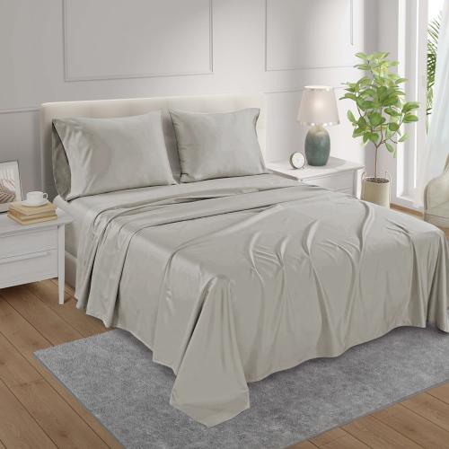 طقم شراشف سرير قطن بدون مطاط مزدوج - 4 قطع - رمادي...