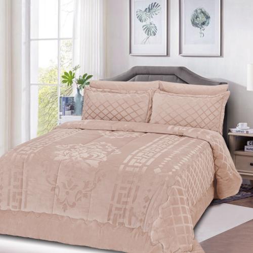 مفرش مزدوج مخمل - 6 قطع - سلسلة نوفا - رمادي فاتح...