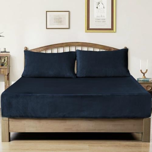 طقم شراشف مخملي ذو وجه واحد مفرد ونص - 3 قطع - أزر...