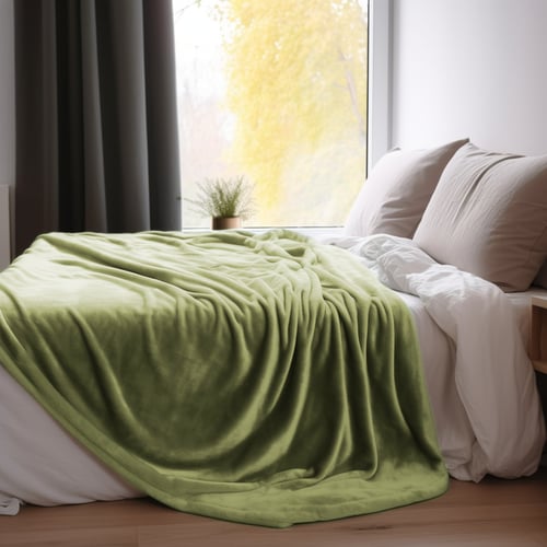 بطانية مخمل خفيفة نفر 230 × 170 - سلسلة رواء - أخض...