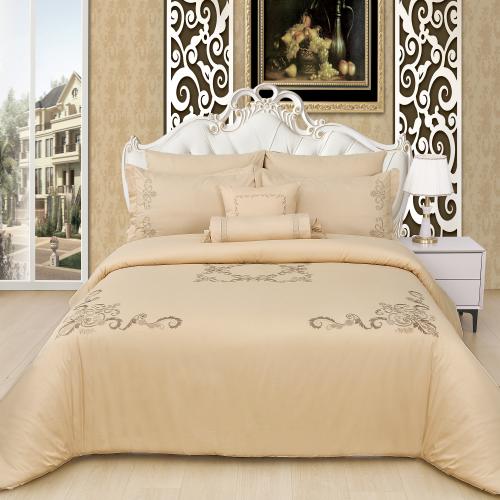 مفرش نفرين مطرز - 8 قطع - سلسلة لومينا - بيج