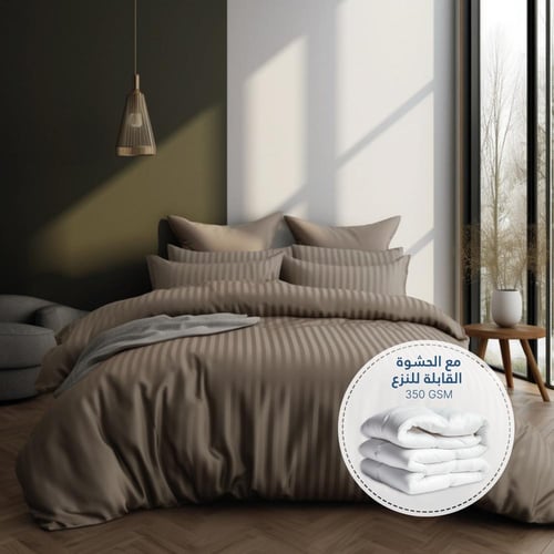 مفارش فندقي قطن مزدوج مع الحشوة القابلة للنزع - 9...