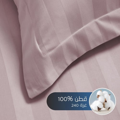 تلبيسة لحاف قطن مفرد - 240 غرزة - 4 قطع - وردي بنف...