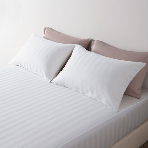 طقم شراشف فندقية مفرد ونص - 3 قطع - أبيض