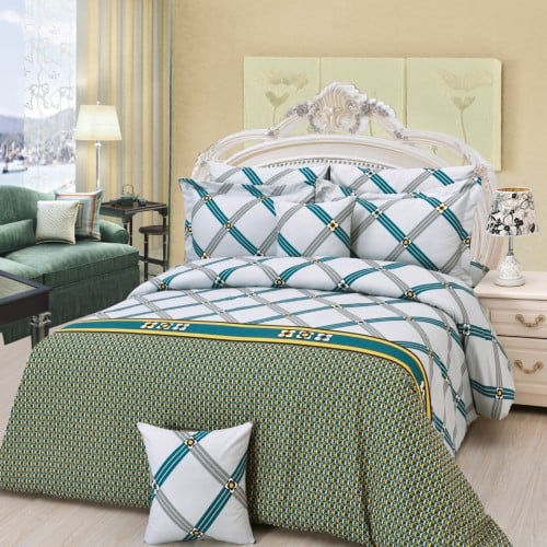 مفرش صيفي مزدوج - 8 قطع - سلسلة ميلان - أبيض مخطط