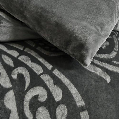 مفرش مفرد مخمل - 5 قطع - سلسلة لامورا - رمادي غامق