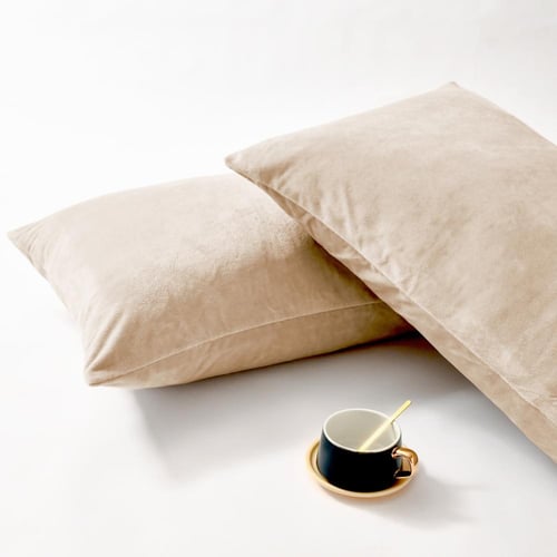 طقم شراشف مخملي ذو وجه واحد مفرد - 2 قطع - رمادي ف...