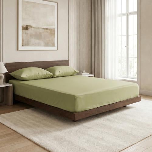 طقم شراشف قطن مفرد ونص - 3 قطع - أخضر فاتح