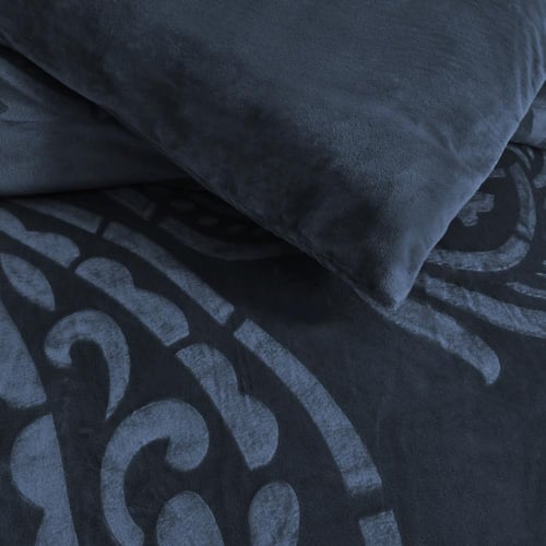 مفرش مفرد ونص مخمل - 5 قطع - سلسلة لامورا - أزرق د...