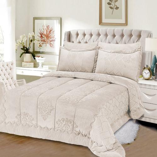 مفرش مفرد مخمل - 4 قطع - سلسلة نوفا - رمادي فاتح