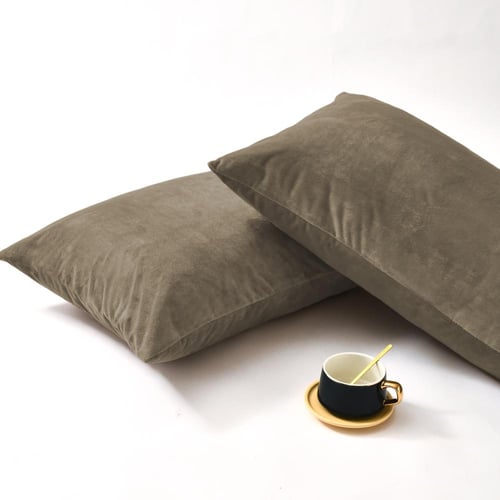 طقم شراشف مخملي ذو وجه واحد مفرد - 2 قطع - رمادي د...