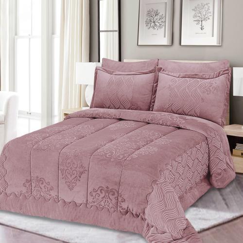 مفرش مفرد مخمل - 4 قطع - سلسلة نوفا - رمادي بنفسجي