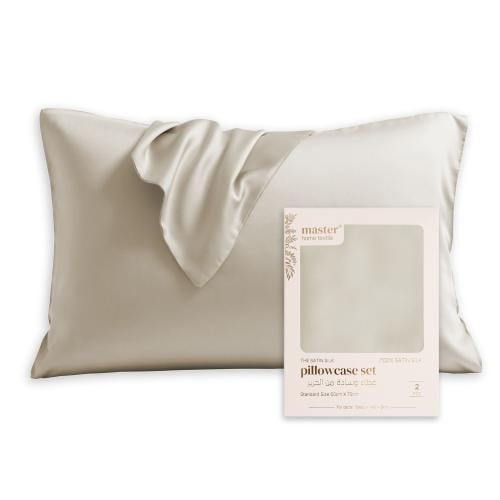 طقم بيت مخدة ستان - 2 قطع - الرمادي الفضي